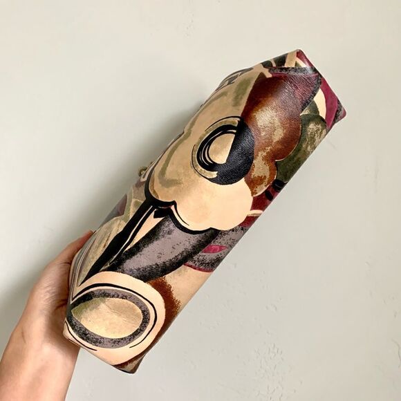 Abstract Print Cowhide Handmade Vintage Style Kisslock Clutch Bag, Crossbody - Picture 14 of 16